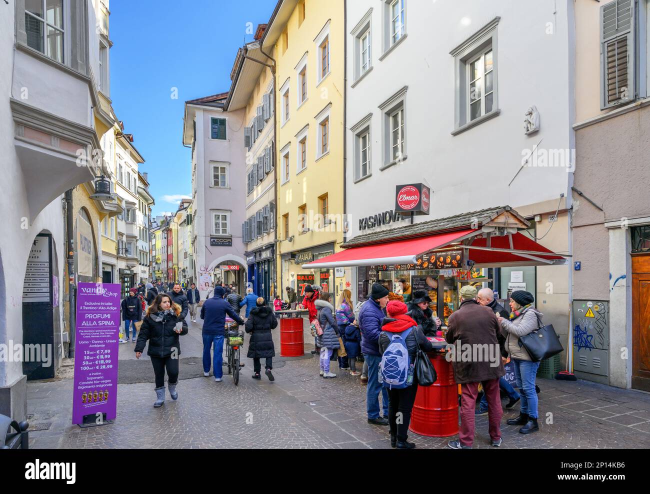 Shops on Via Museo, Bolzano, Italy (Bozen Stock Photo Alamy