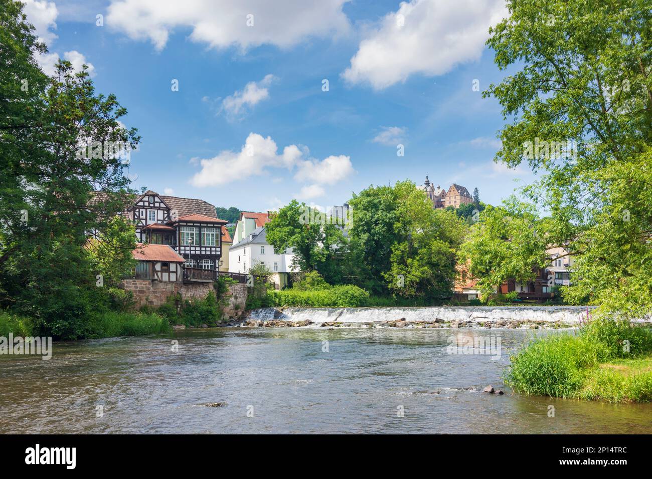 Marburg river Lahn, houses, castle Marburger Schloss in Lahntal