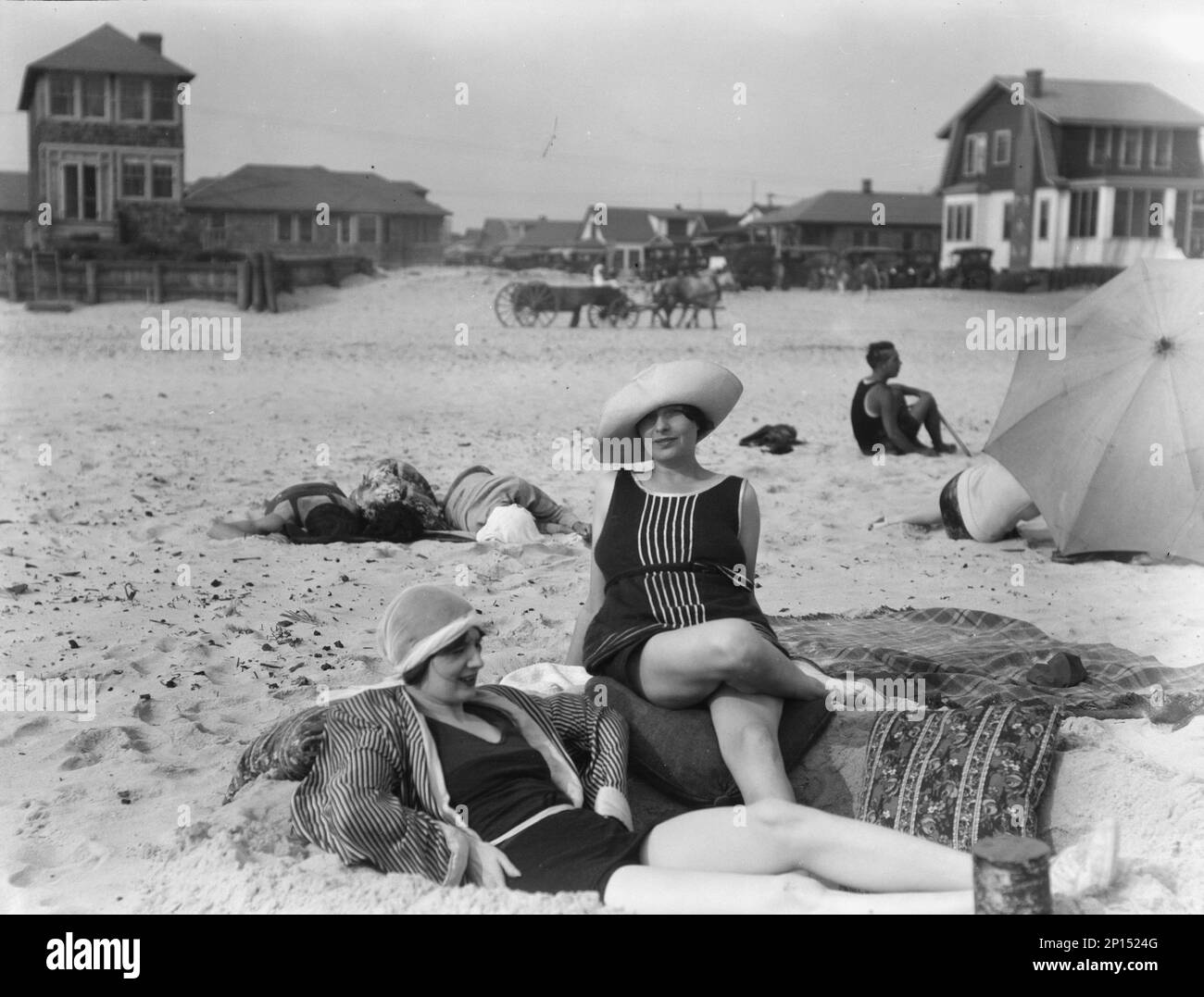 Two unidentified women at Long Beach, New York, between 1911 and 1942. Stock Photo