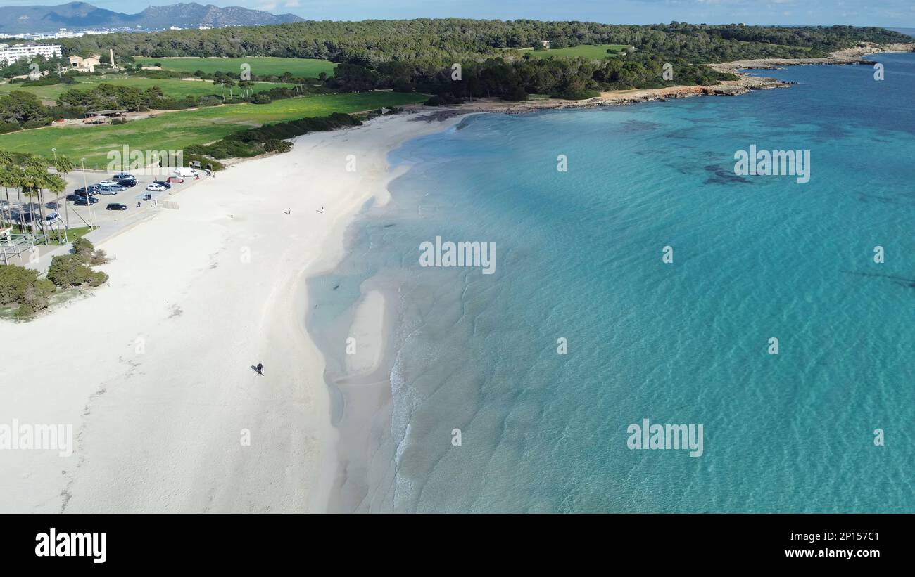 aerial view of paradisiac beach, sa coma, mallorca balearic islands Stock Photo