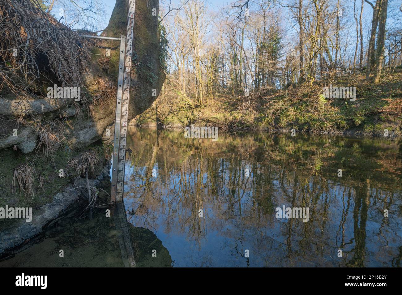 River level staff gauge reading on the 2nd March 2023 showing height