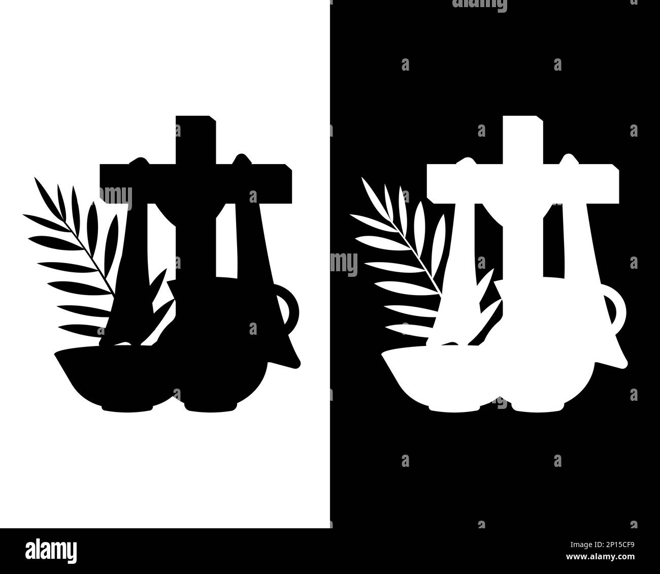 A group of black and white silhouettes for the Holiday Holy Week for your designs. Religious postcard and symbols. Vector illustration Stock Vector