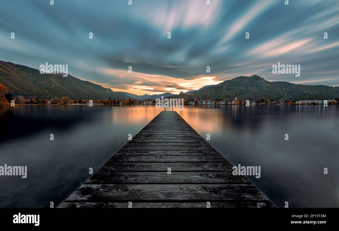 Sonnenuntergang am Tegernsee - Sunset at Tegernsee,long exposure,mystic,sky,clouds Stock Photo