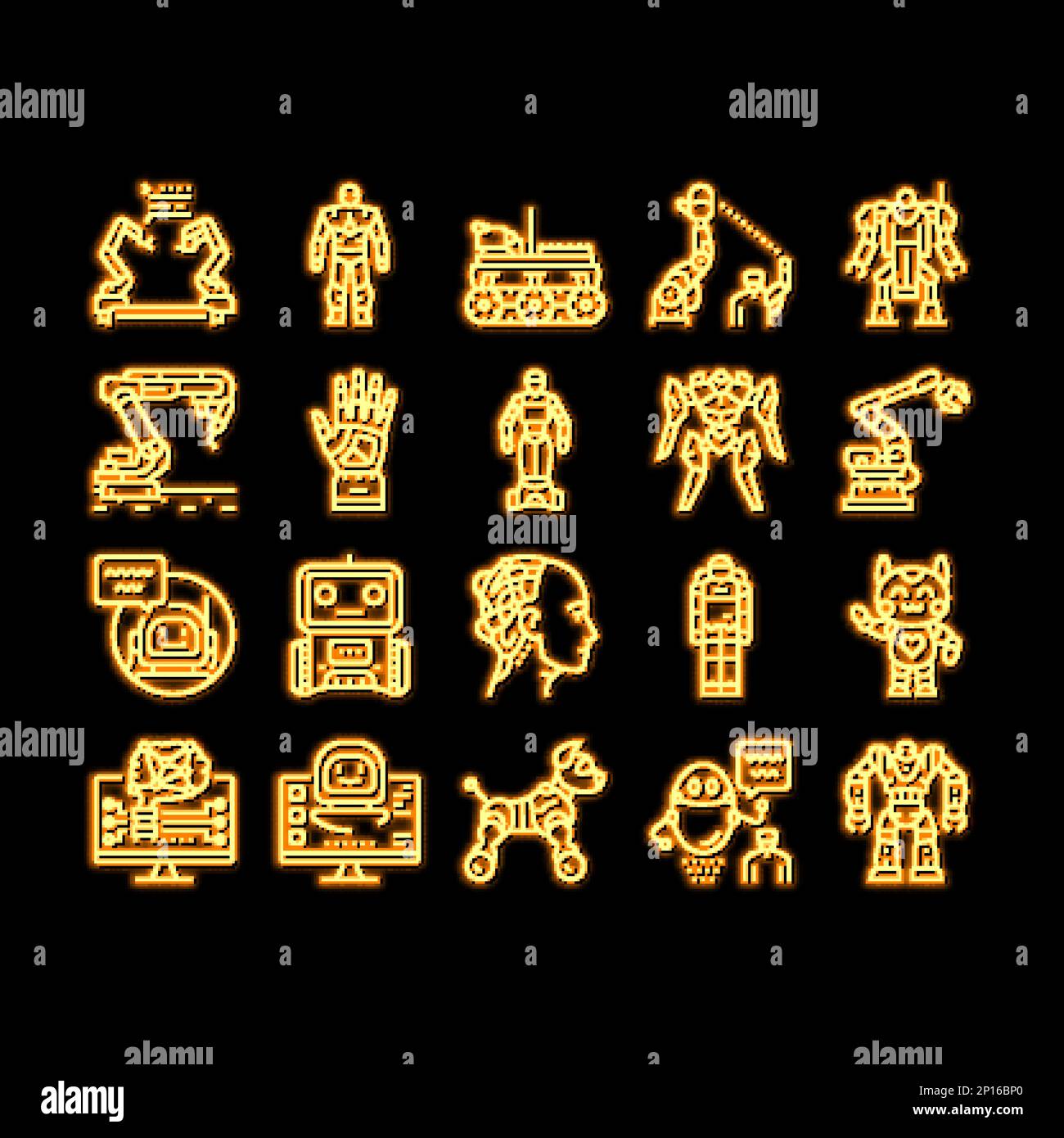 Robot Development And Industry neon glow icon illustration Stock Vector ...