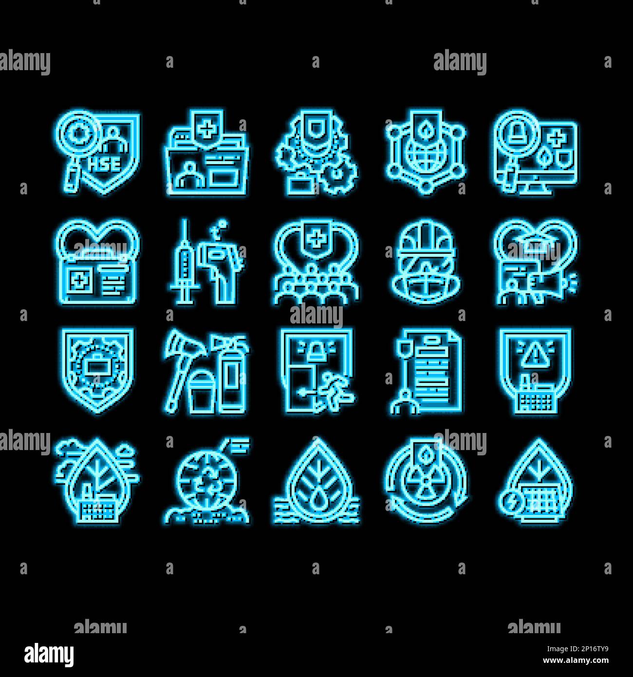Health Safety Environment Hse neon glow icon illustration Stock Vector ...