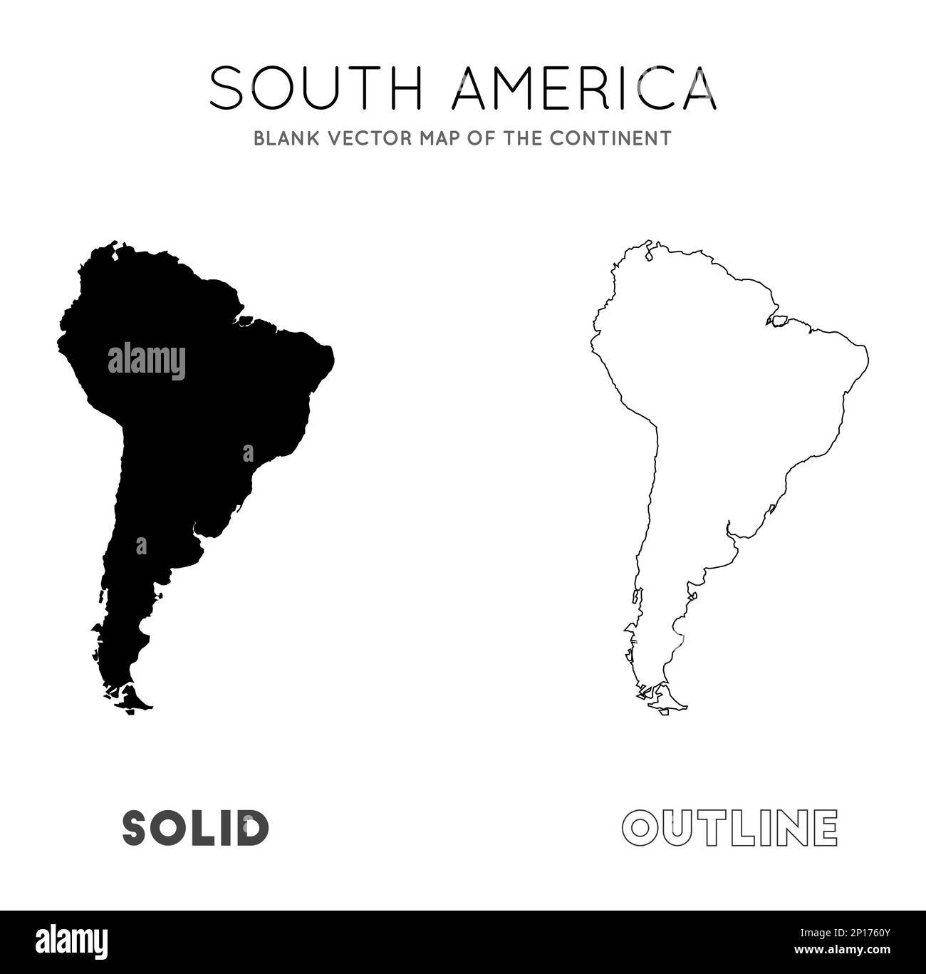 South America map. Blank vector map of the Continent. Borders of South America for your