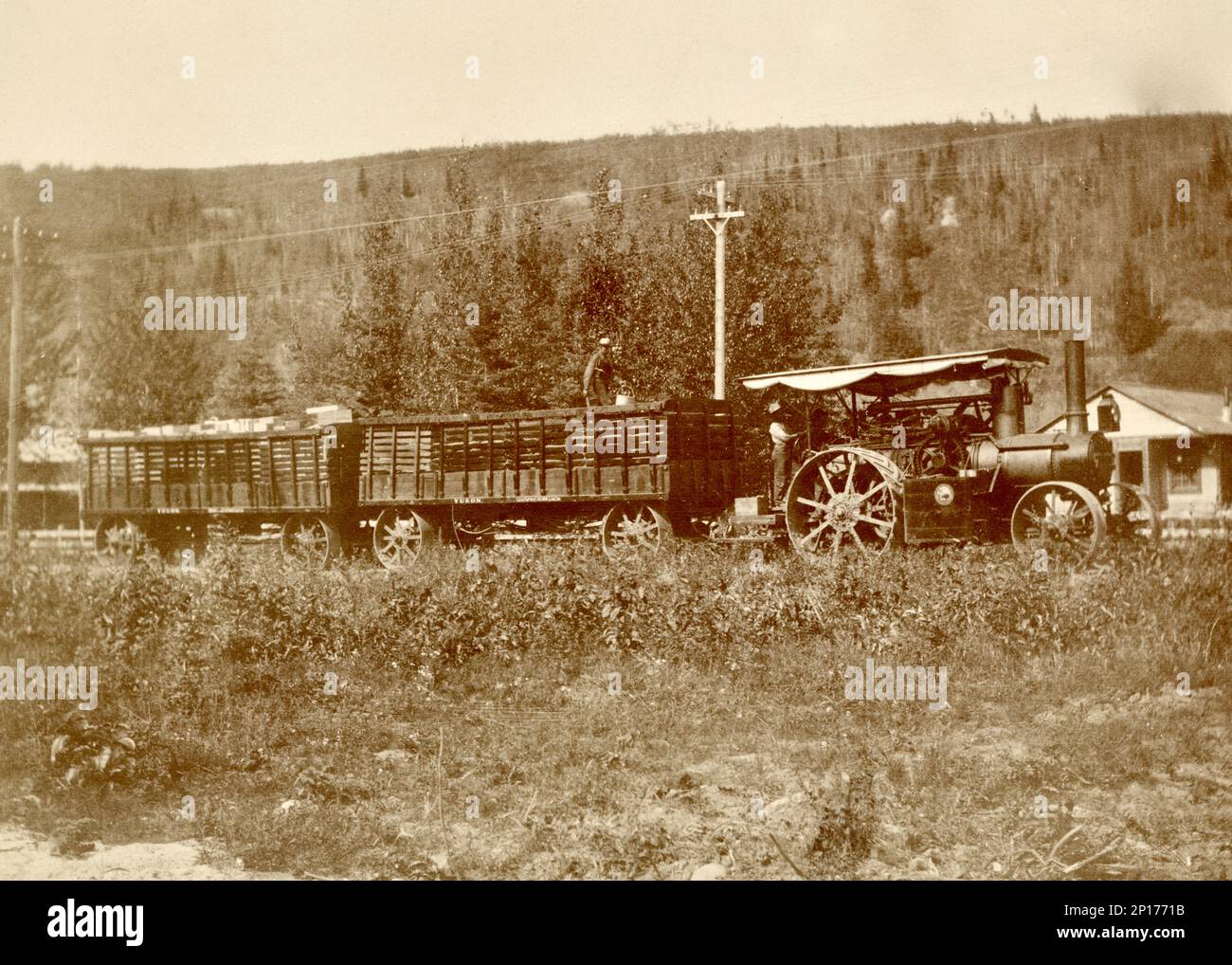 Steam Engine Tractor, Early 1900s, Case Steam Engine Tractor, Steam Traction Engine, Steam Powered Tractor, Yukon Transportation Stock Photo