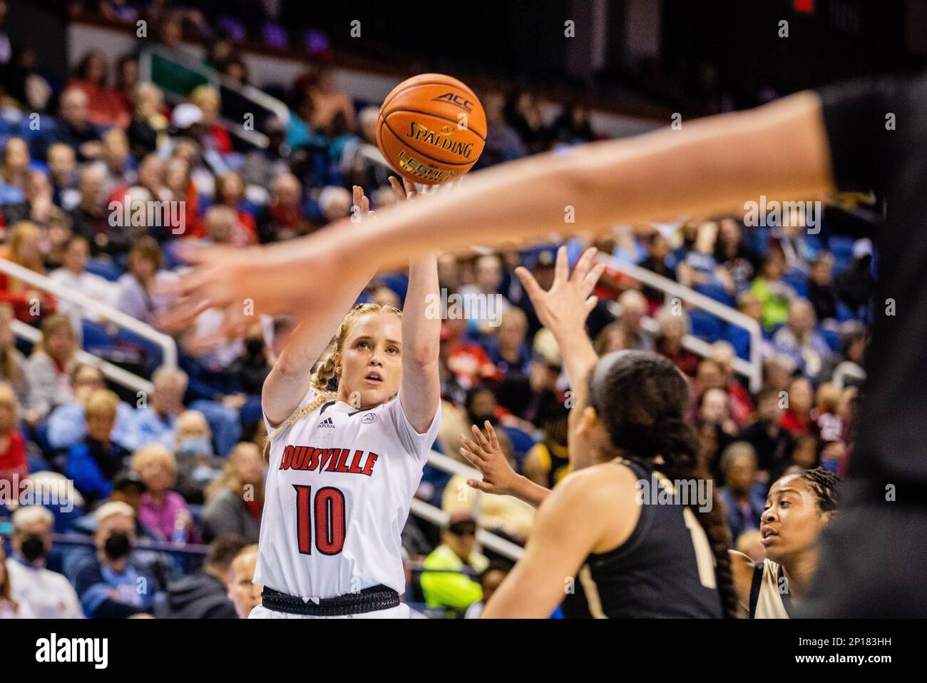 Greensboro, NC, USA. 3rd Mar, 2023. Louisville Cardinals guard Hailey