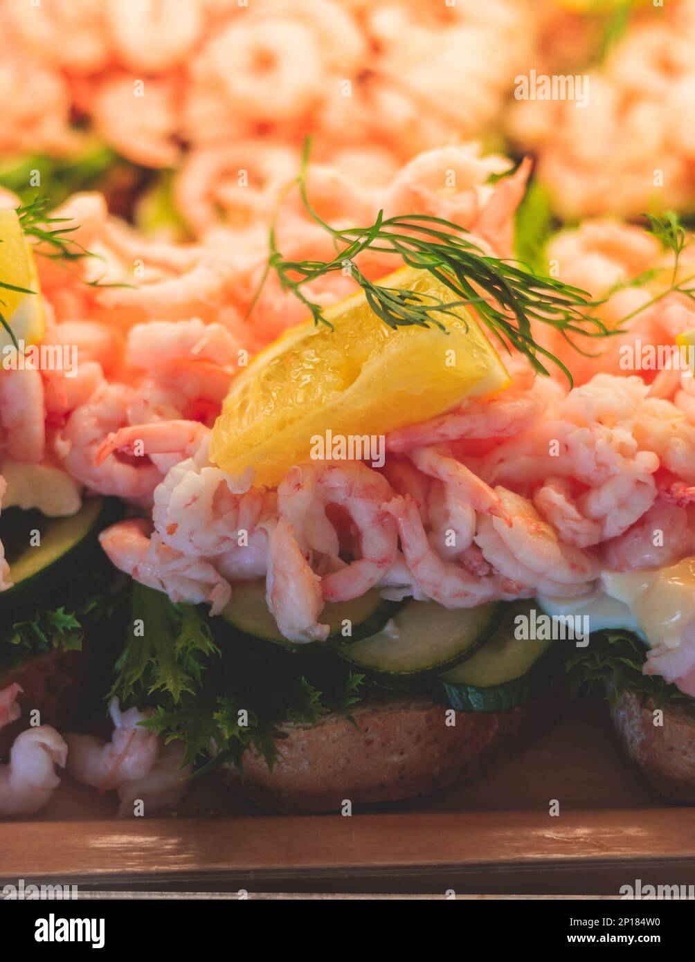 Swedish sandwich with shrimp and egg, traditional finnish style seafood