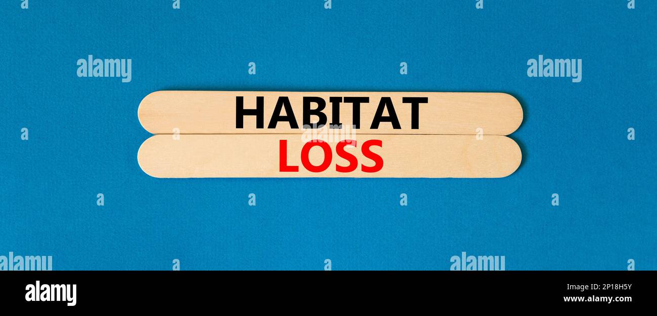 Habitat loss symbol. Concept words Habitat loss on wooden sticks. Beautiful blue table blue