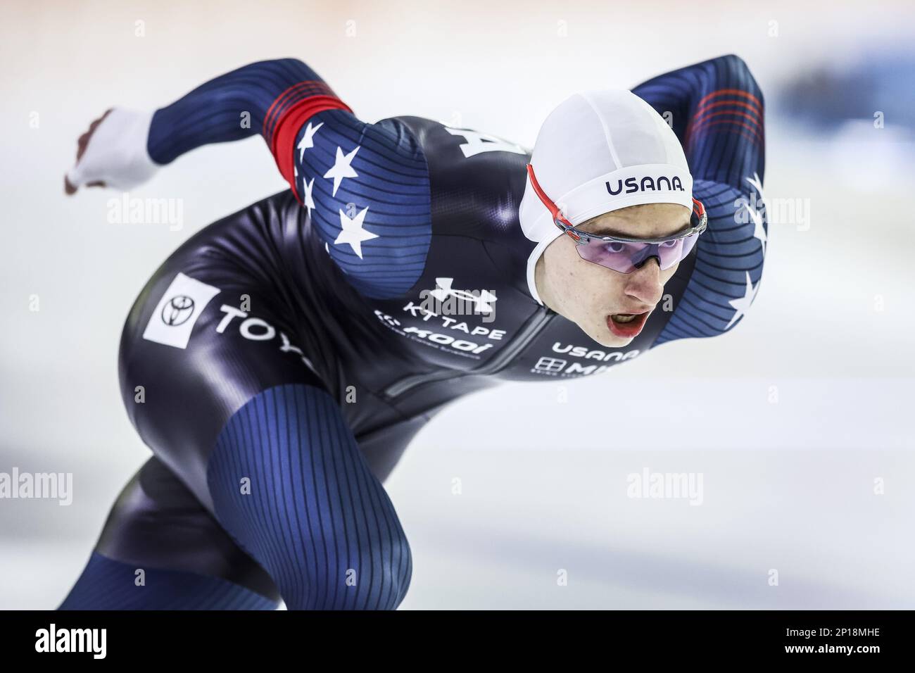 HERENVEEN Jordan Stolz (USA) during the 500 meter race at the ISU