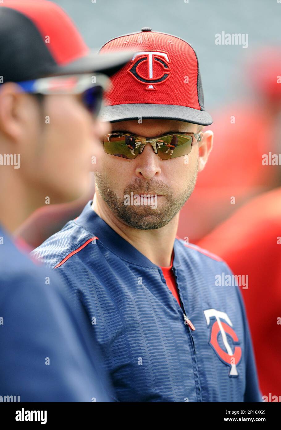 13 Jun. 2016: Minnesota Twins infielder Brian Dozier (2) on the field during batting practice before a game against the Los Angeles Angels of Anaheim played at Angel Stadium of Anaheim in Anaheim, CA. (Photo By John Cordes/Icon Sportswire) (Icon Sportswire via AP Images) Stock Photo