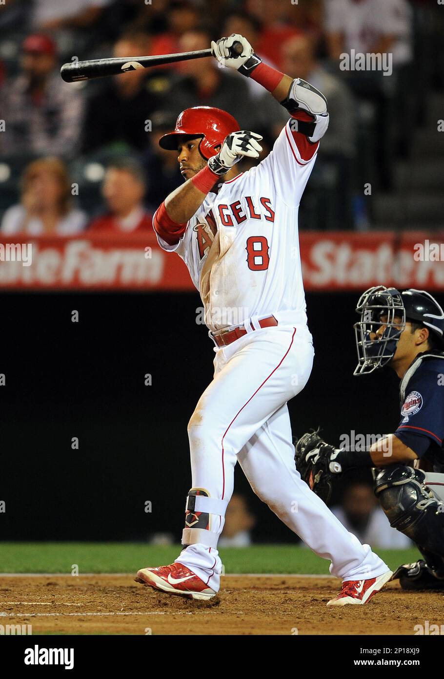 13 Jun. 2016: Los Angeles Angels of Anaheim shortstop Gregorio Petit (8)  gets a hit and drives in a run in the fourth inning of a game against the  Minnesota Twins played