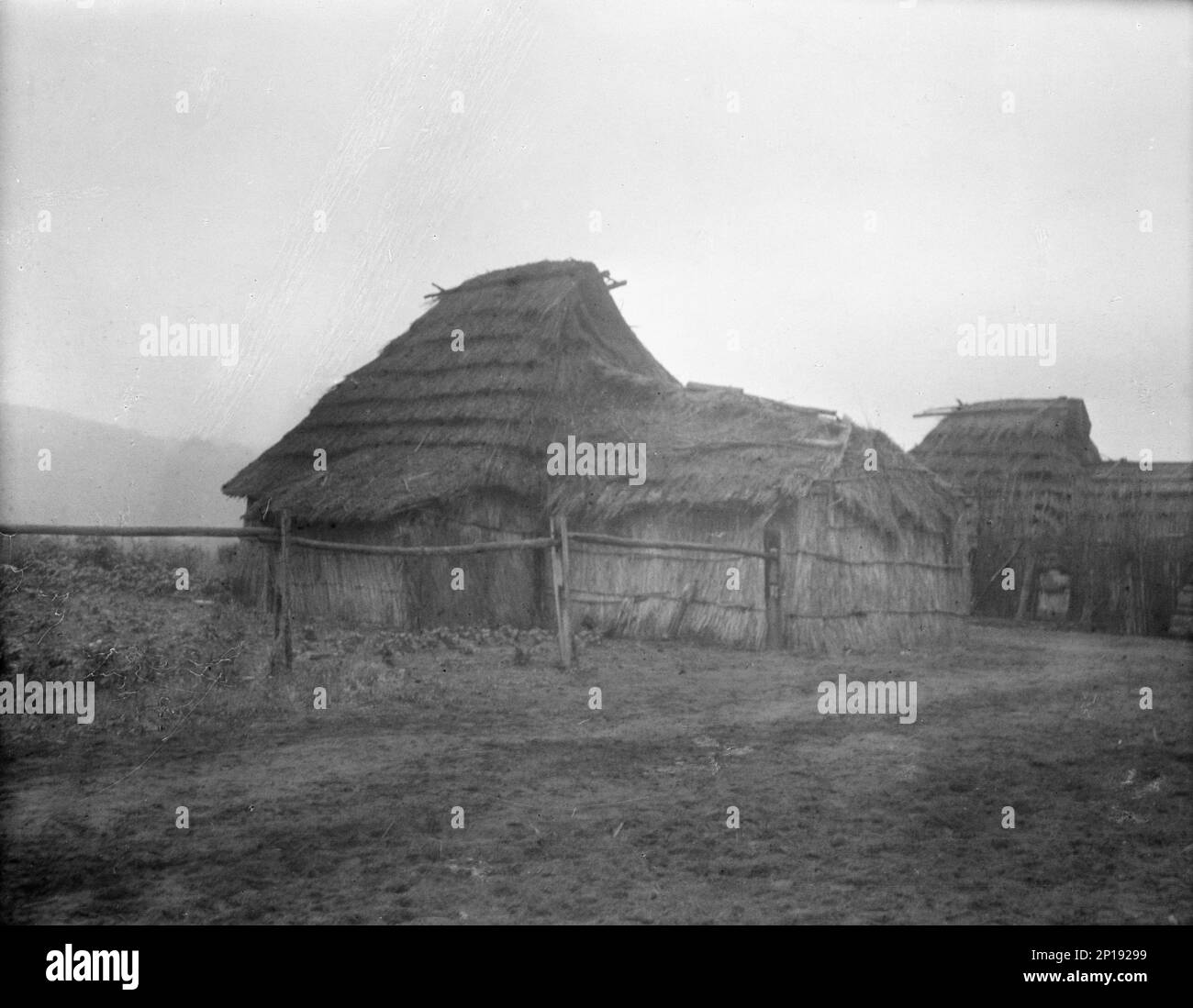 View of Ainu village, 1908. Stock Photo