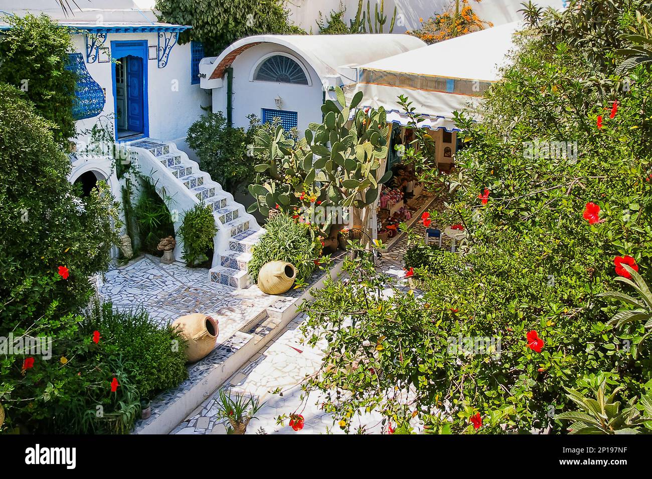 Traditional white and blue interior of apartment house in Sidi Bou Said