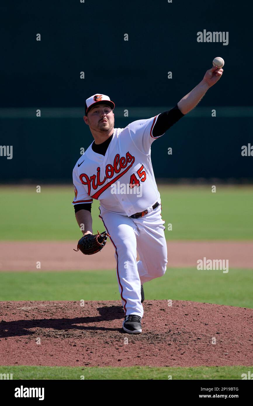 Baltimore Orioles pitcher Keegan Akin (45) during a spring training