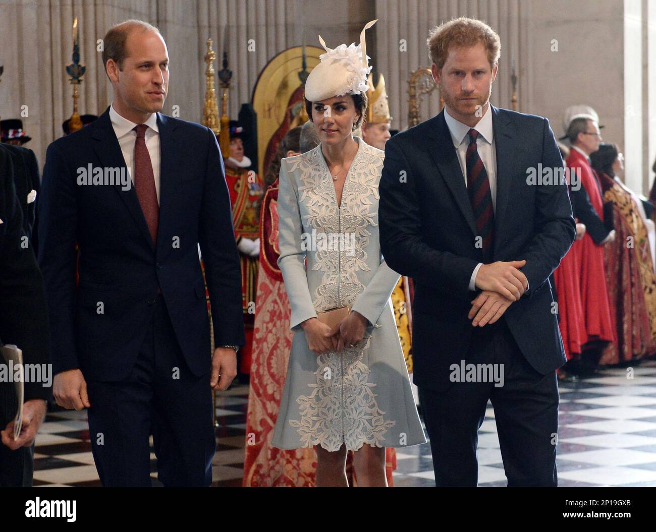 Britain's Prince William, Kate, Duchess of Cambridge and Prince Harry