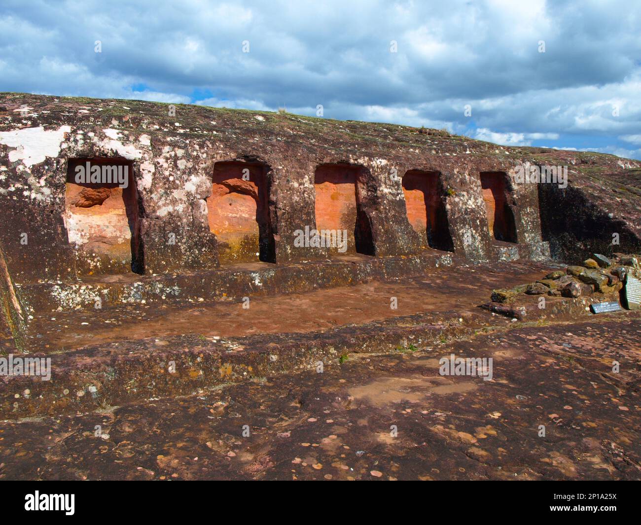 Five niches in the rock in archeological site El fuerte of Samaipata ...