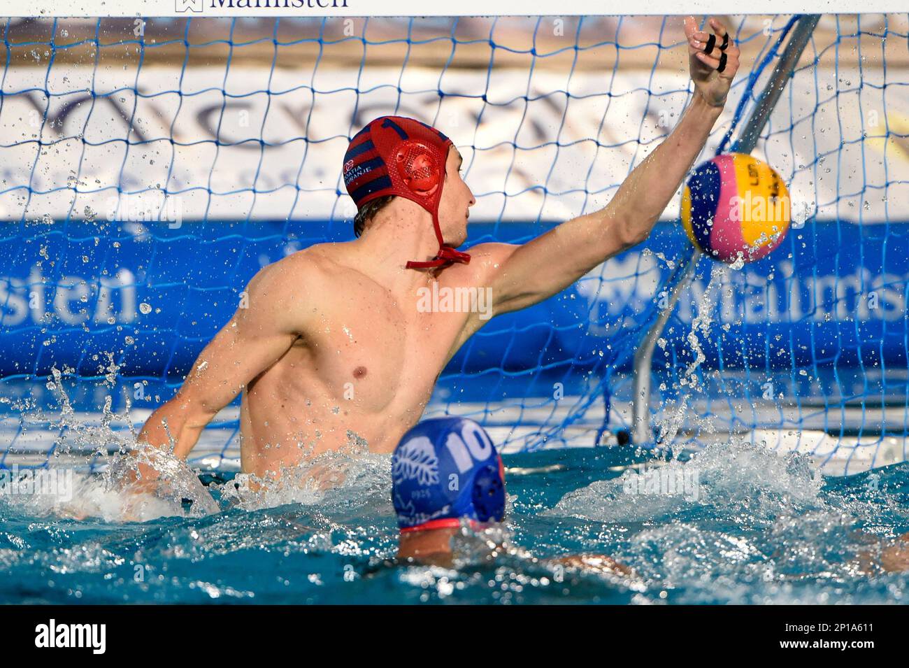 Goalie Marko Bijac of Jug Dubrovnik cannot save a shot by a player of