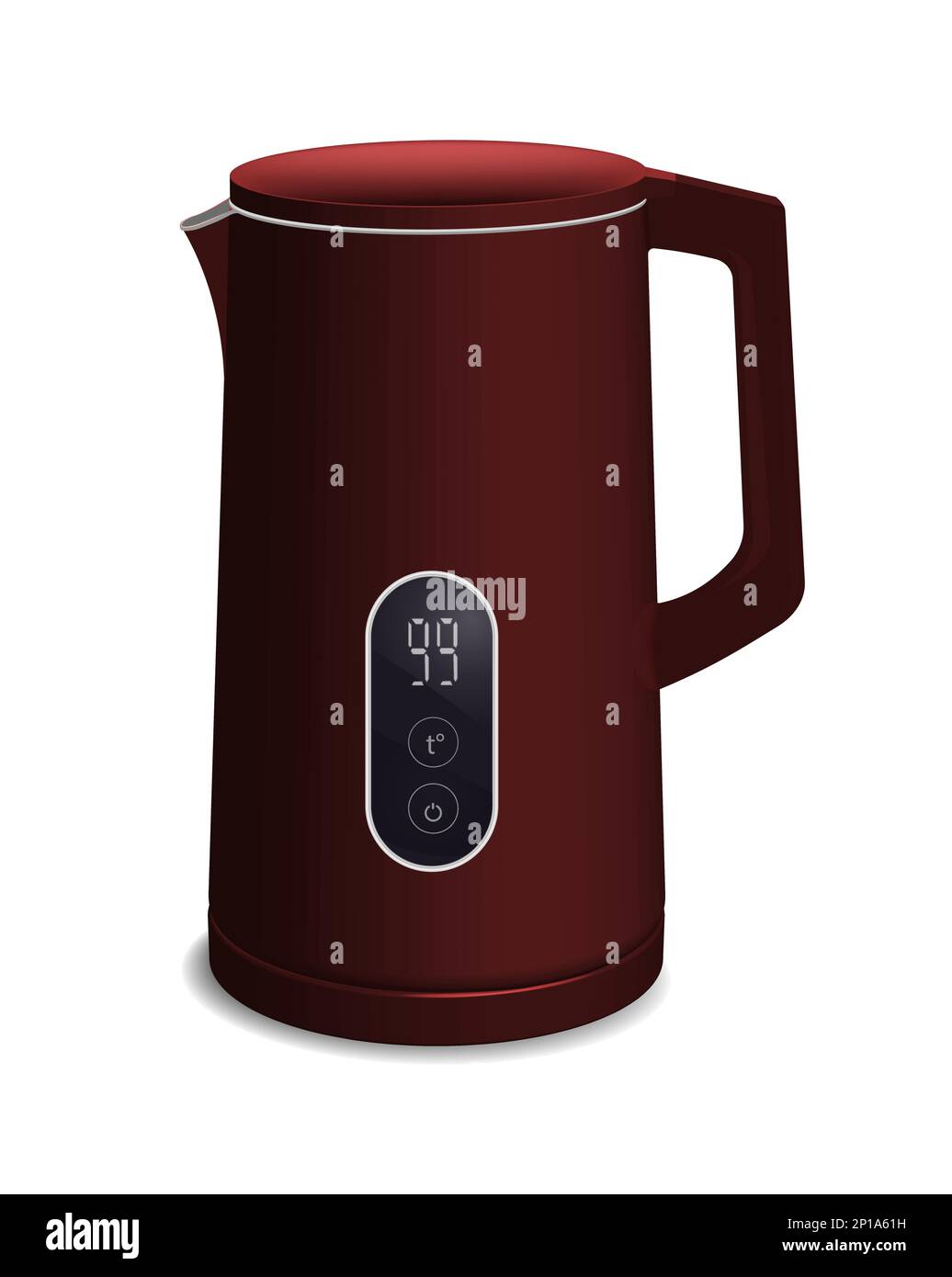 Dark red electric kettle teapot with digital thermometer isolated on a