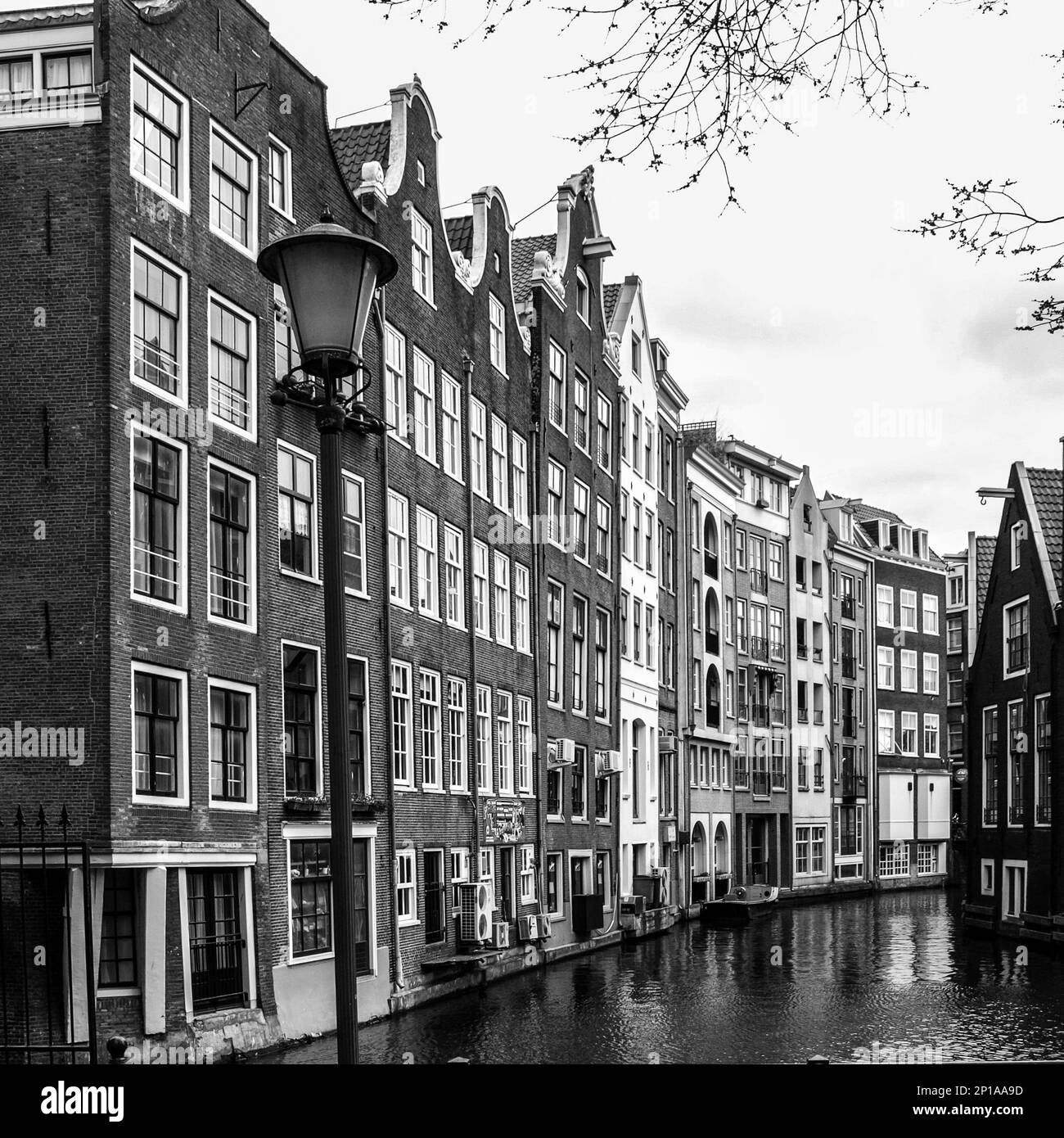 Amsterdam streets. View of narrow residential houses in historical city