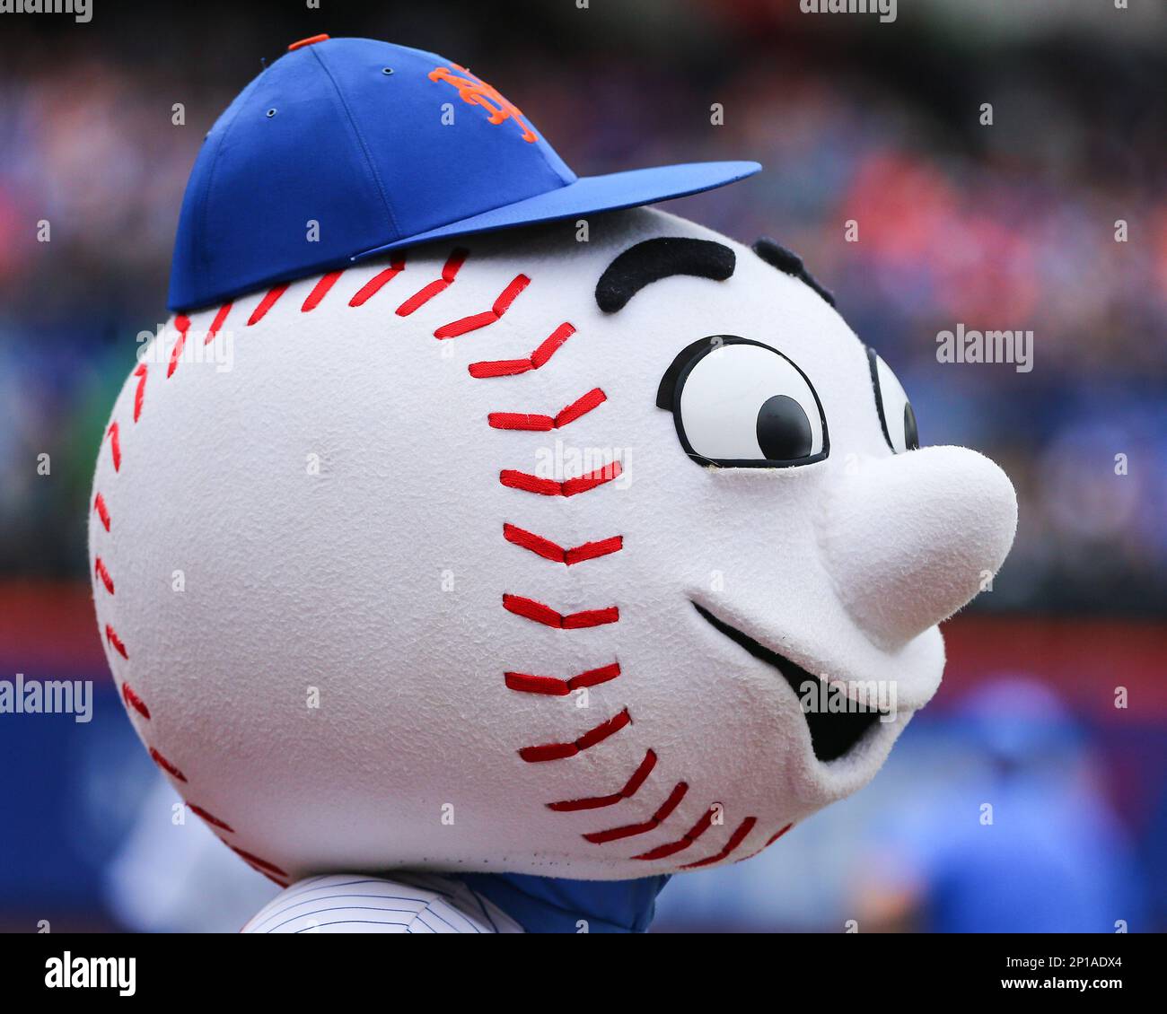 New York Mets mascot, Mr. Met, on display at the Citi Field