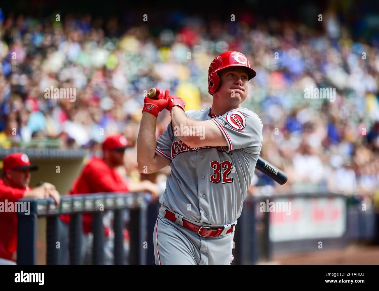 May 29, 2016: Cincinnati Reds right fielder Jay Bruce (32) warms up a MLB  game Between the Cincinnati Reds and the Milwaukee Brewers at Miller Park,  Milwaukee, WI. (Photo by Merle Laswell/Icon