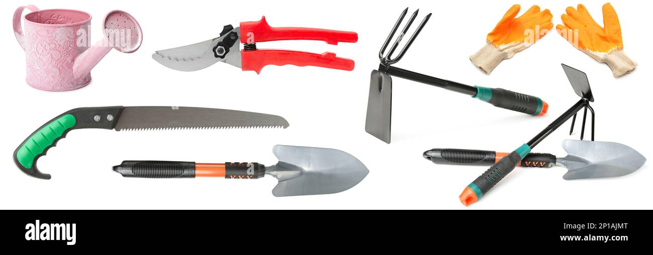 Garden tools isolated on white background Stock Photo
