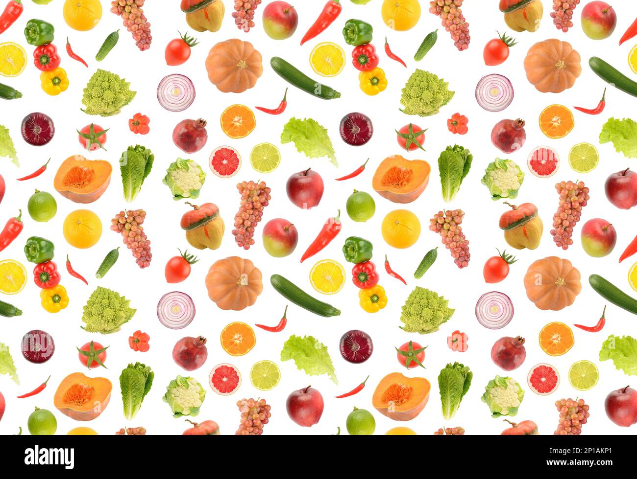 Seamless pattern of vegetables, fruits and berries isolated on white ...
