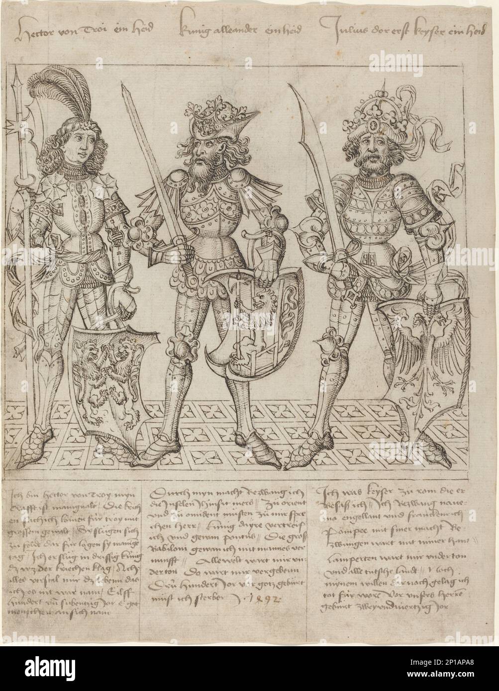 Hector of Troy, Alexander the Great and Julius Caesar, 1492 Stock Photo