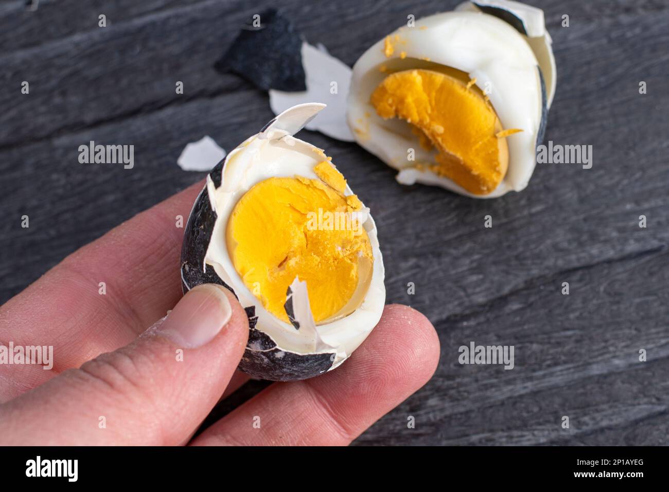 The famous black eggs of the Owakudani Valley in Hakone, Japan, an active volcanic zone Stock