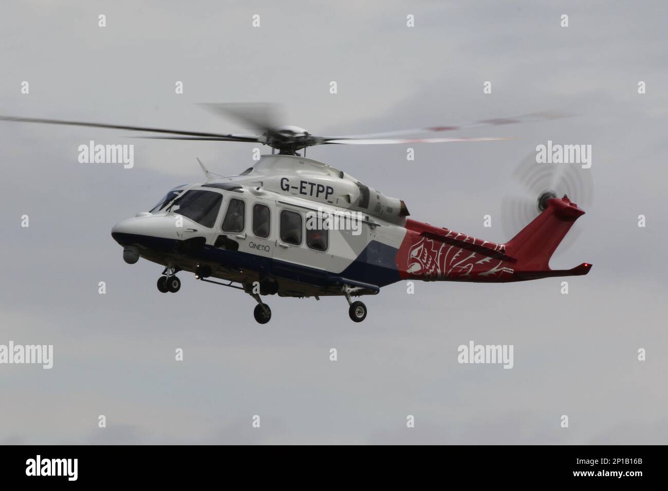 G-ETPP, an AgustaWestland AW139 helicopter operated by QinetiQ/Empire Test Pilots School in partnership with the UK Ministry of Defence, on arrival for the Royal International Air Tattoo 2022, held at RAF Fairford in Gloucestershire, England. Stock Photo