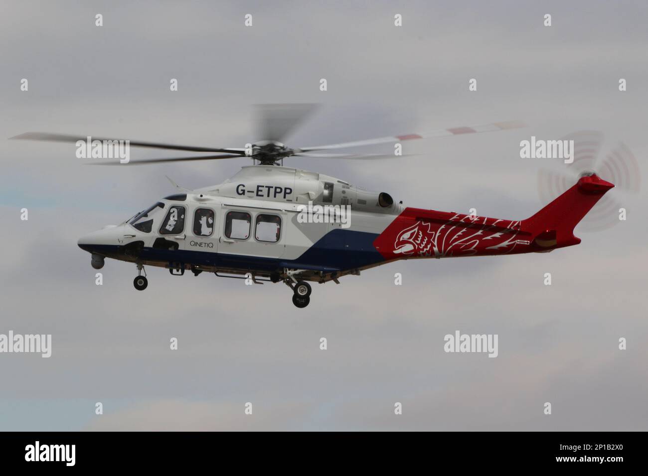 G-ETPP, an AgustaWestland AW139 helicopter operated by QinetiQ/Empire Test Pilots School in partnership with the UK Ministry of Defence, on arrival for the Royal International Air Tattoo 2022, held at RAF Fairford in Gloucestershire, England. Stock Photo
