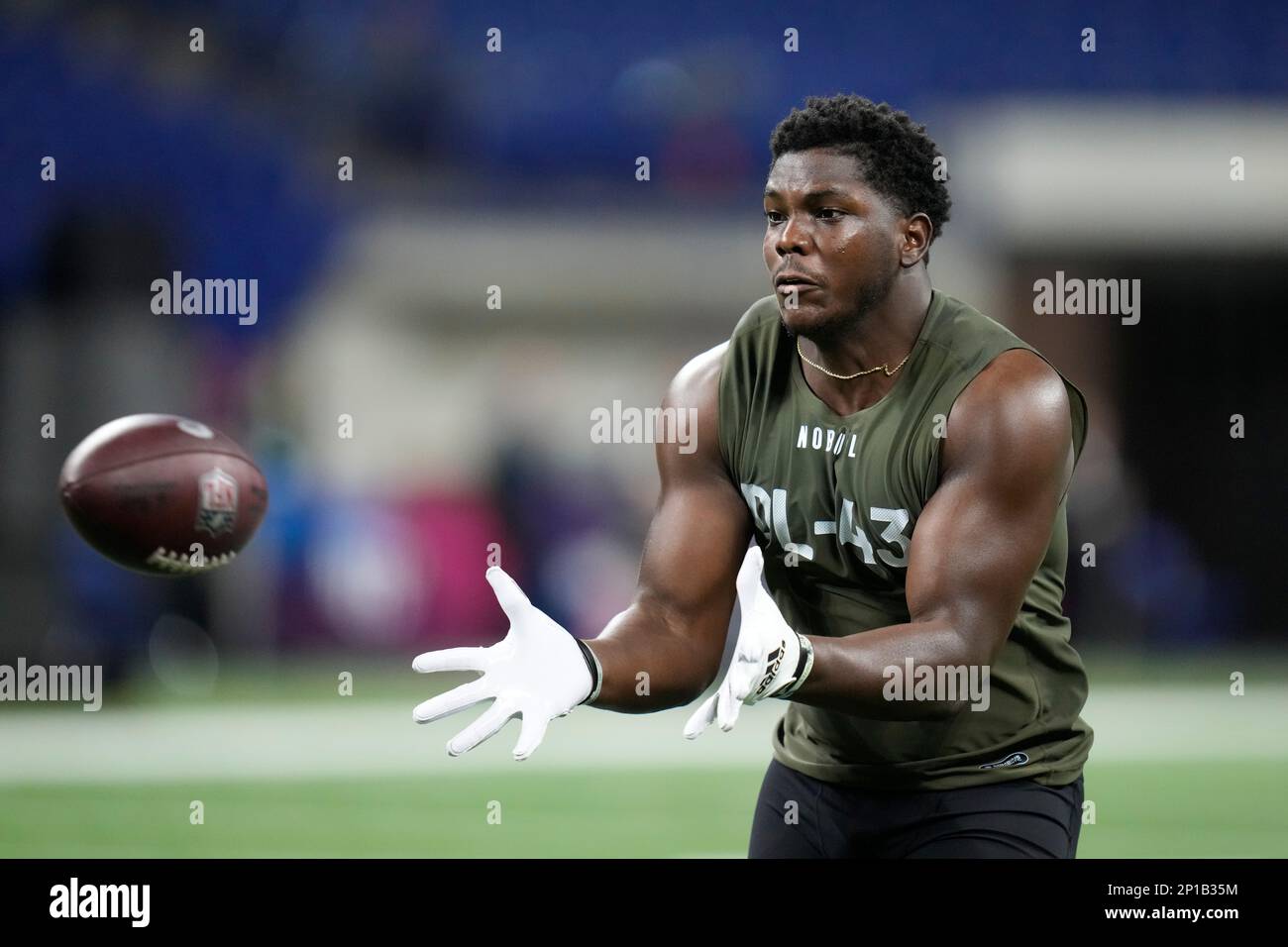 Eastern Michigan defensive lineman Jose Ramirez runs a drill at the NFL  football scouting combine in Indianapolis, Thursday, March 2, 2023. (AP  Photo/Michael Conroy Stock Photo - Alamy