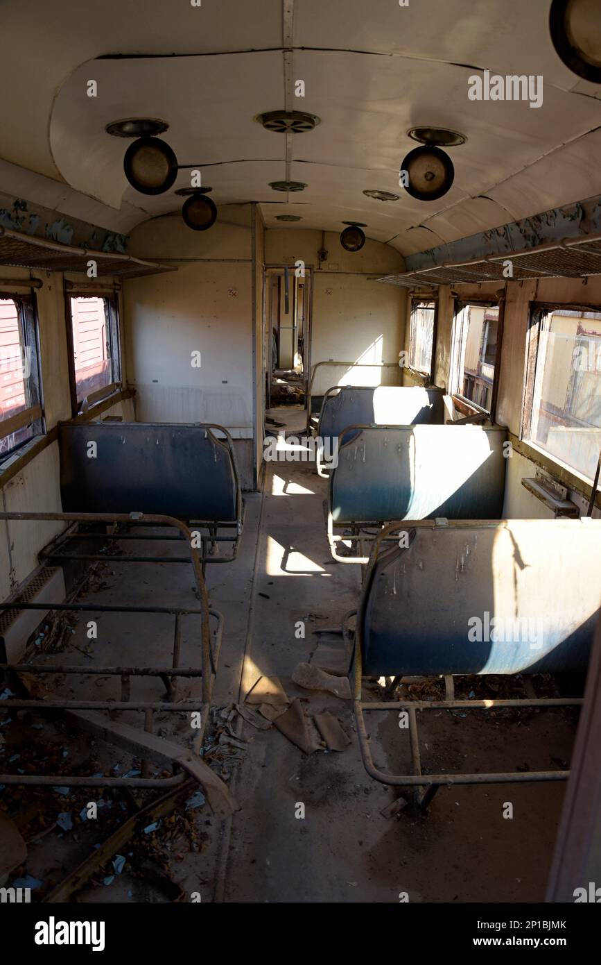 Disused & derelict Linke Hofmann metre gauge railcar DMU at Tripoli railway station yard, Peloponnese, Greece Stock Photo