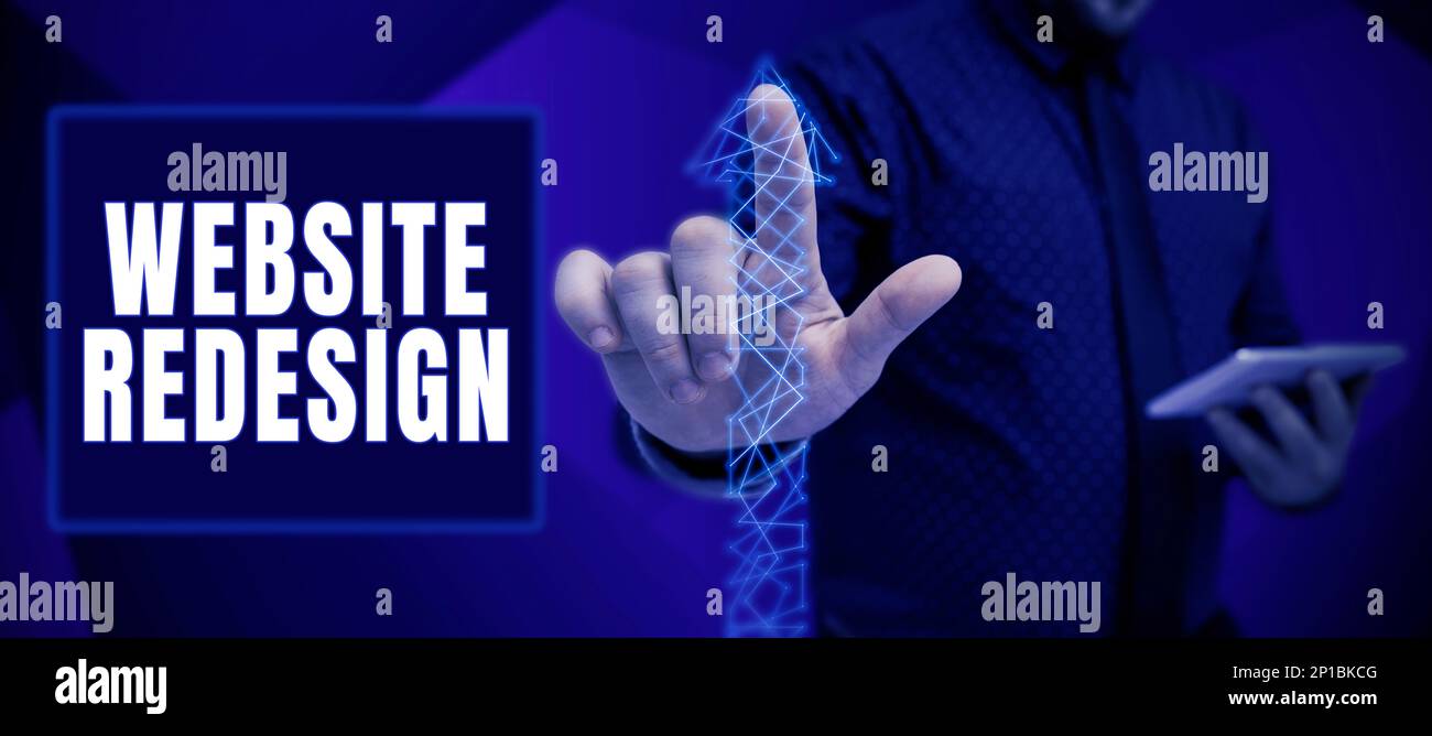 Webiste Hand Sign Hand writing sign Website Redesign. Conceptual photo modernize improver ...