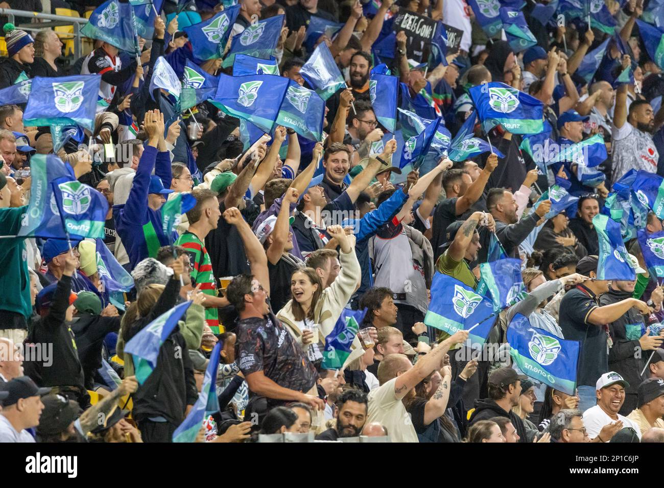 Wellington, New Zealand. 3rd Mar, 2023. Warrior fans celebrate their first try. New Zealand
