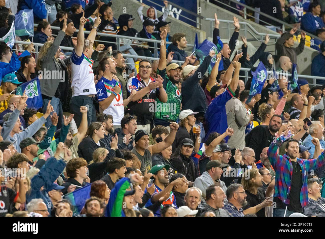 Wellington, New Zealand. 3rd Mar, 2023. Warrior fans about to celebrate their first try. New