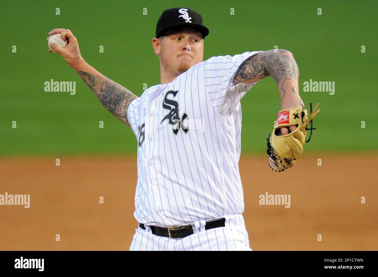 18 May 2016: Chicago White Sox Starting pitcher Mat Latos (38) [7517]  pitches during a game between the Houston Astros and the Chicago White Sox  at US Cellular Field in Chicago, IL. (
