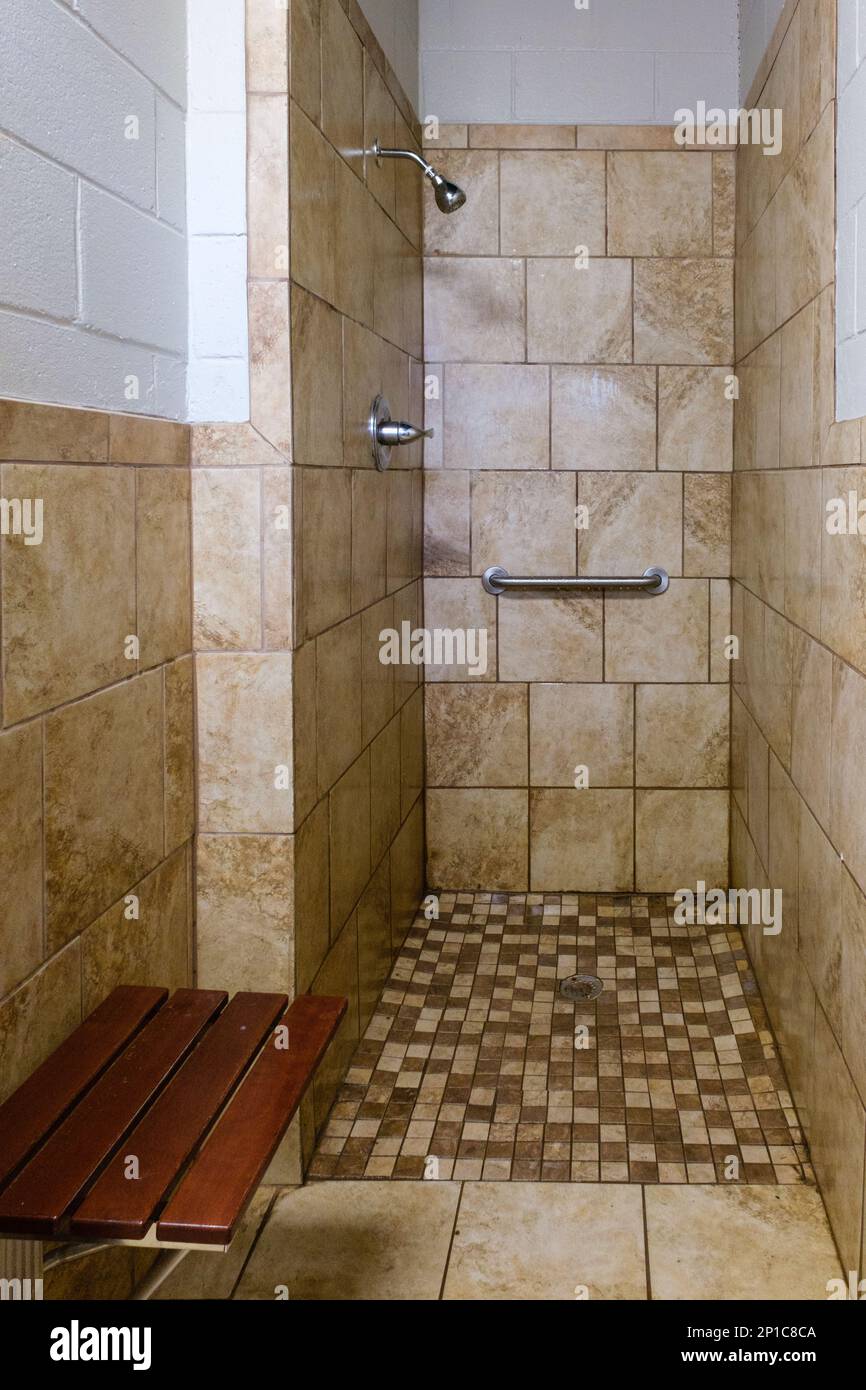 Interior view of a shower in a campground bath house Stock Photo Alamy