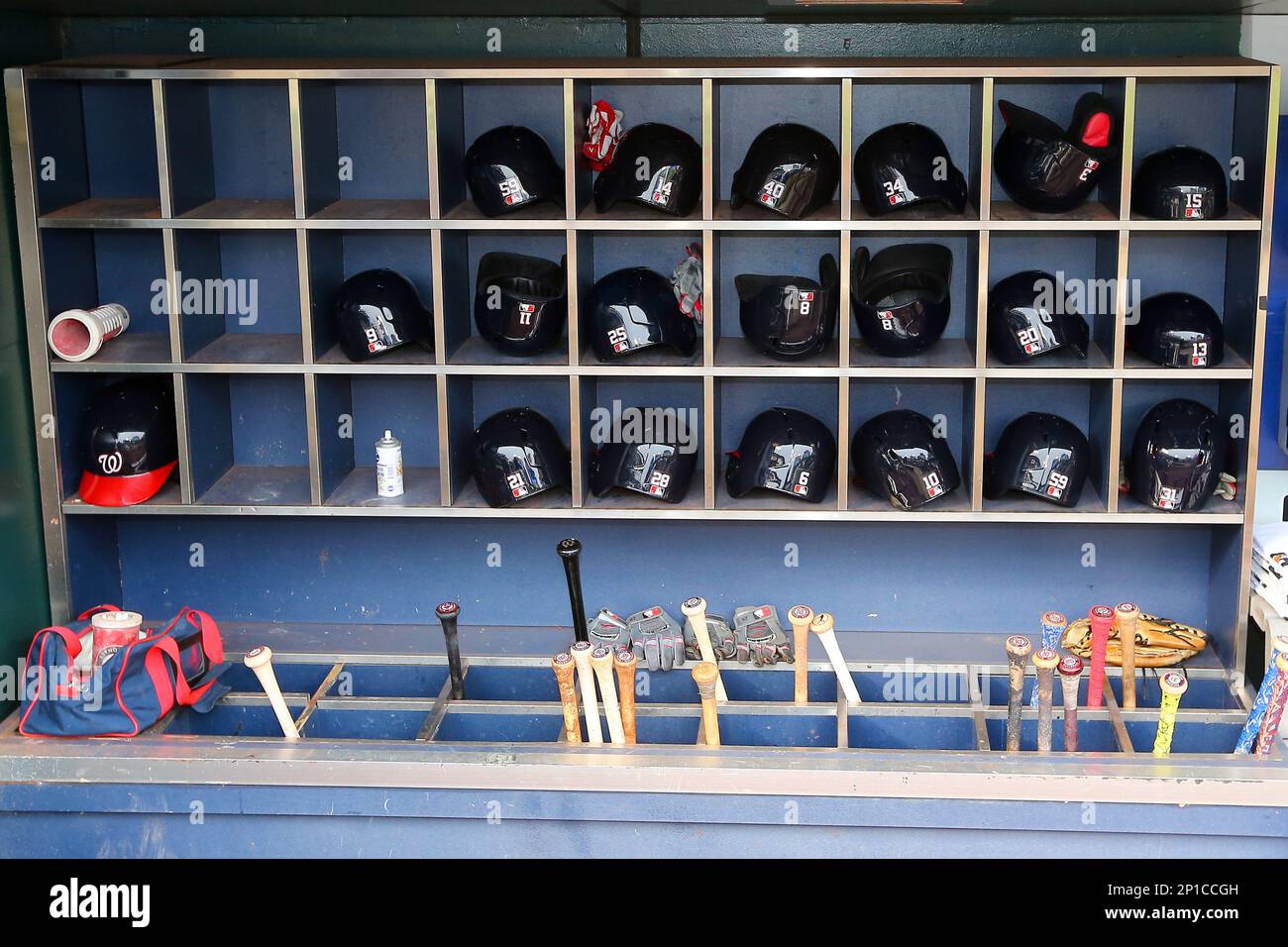 Washington nationals batting helmets and bat rack hires stock