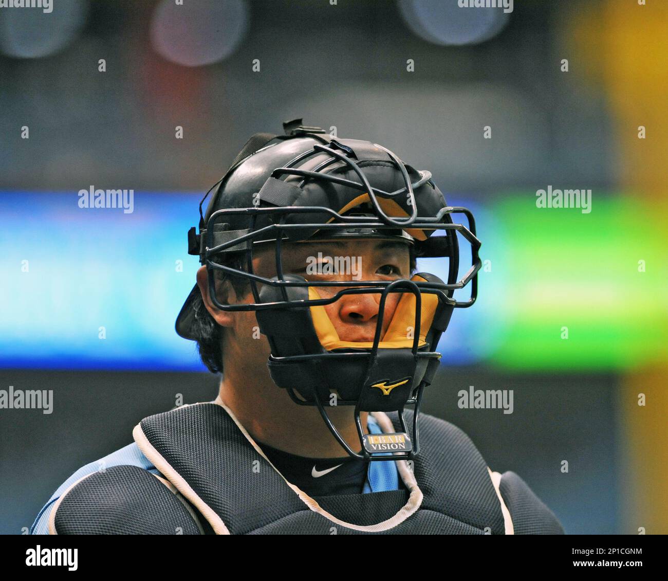 Tampa Bay Rays catcher Hank Conger (24) during game against the New York  Yankees at Yankee Stadium in Bronx, New York on April 23, 2016. Yankees  defeated Rays 3-2. (Tomasso DeRosa via