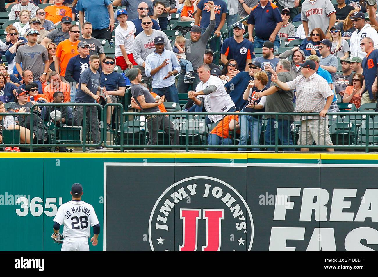 Detroit Tigers right fielder J.D. Martinez (28) eyes home plate as