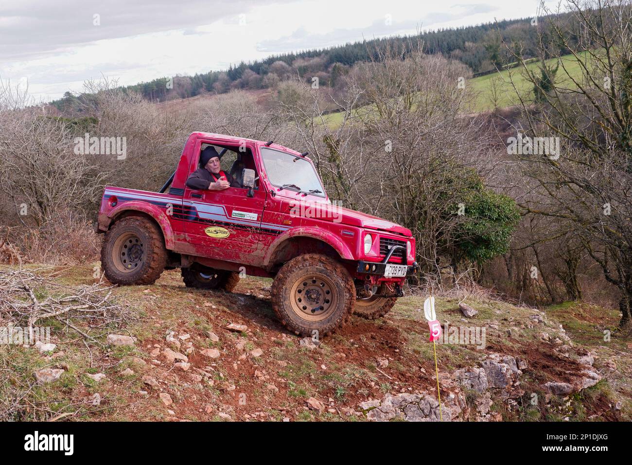 February 2023 - Red Suzuki Jimny SJ taking part in a nADWC off road