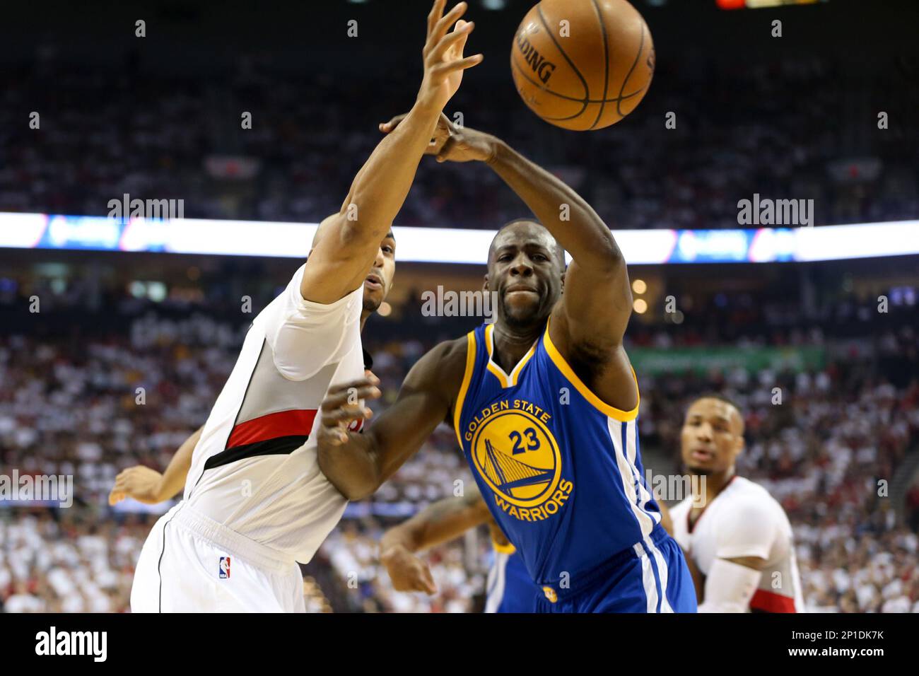 May 7, 2016 - DRAYMOND GREEN (23) gets the ball knocked away. The Portland  Trail Blazers hosted the Golden State Warriors at the Moda Center on May 7,  2016. Photo by David