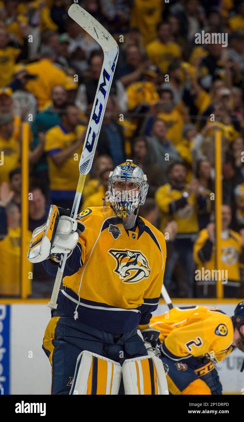 May 5, 2016: Nashville Predators goalie Pekka Rinne (35) salutes the ...
