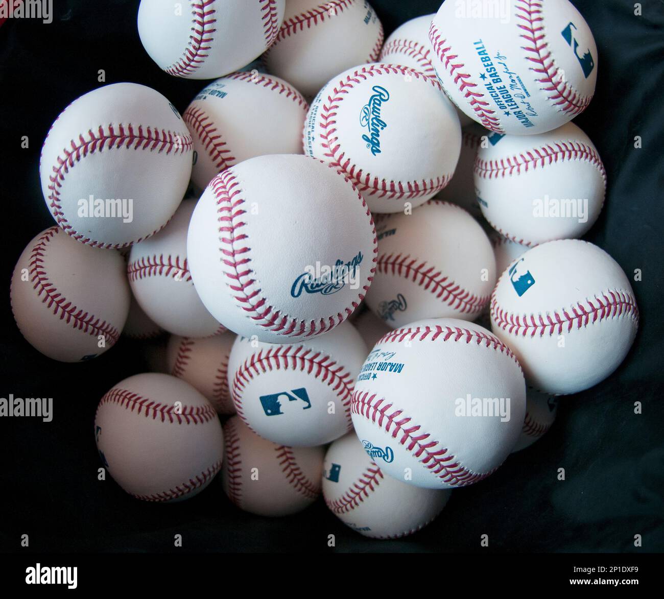 Bag of baseballs on the Washington Nationals bench during game against