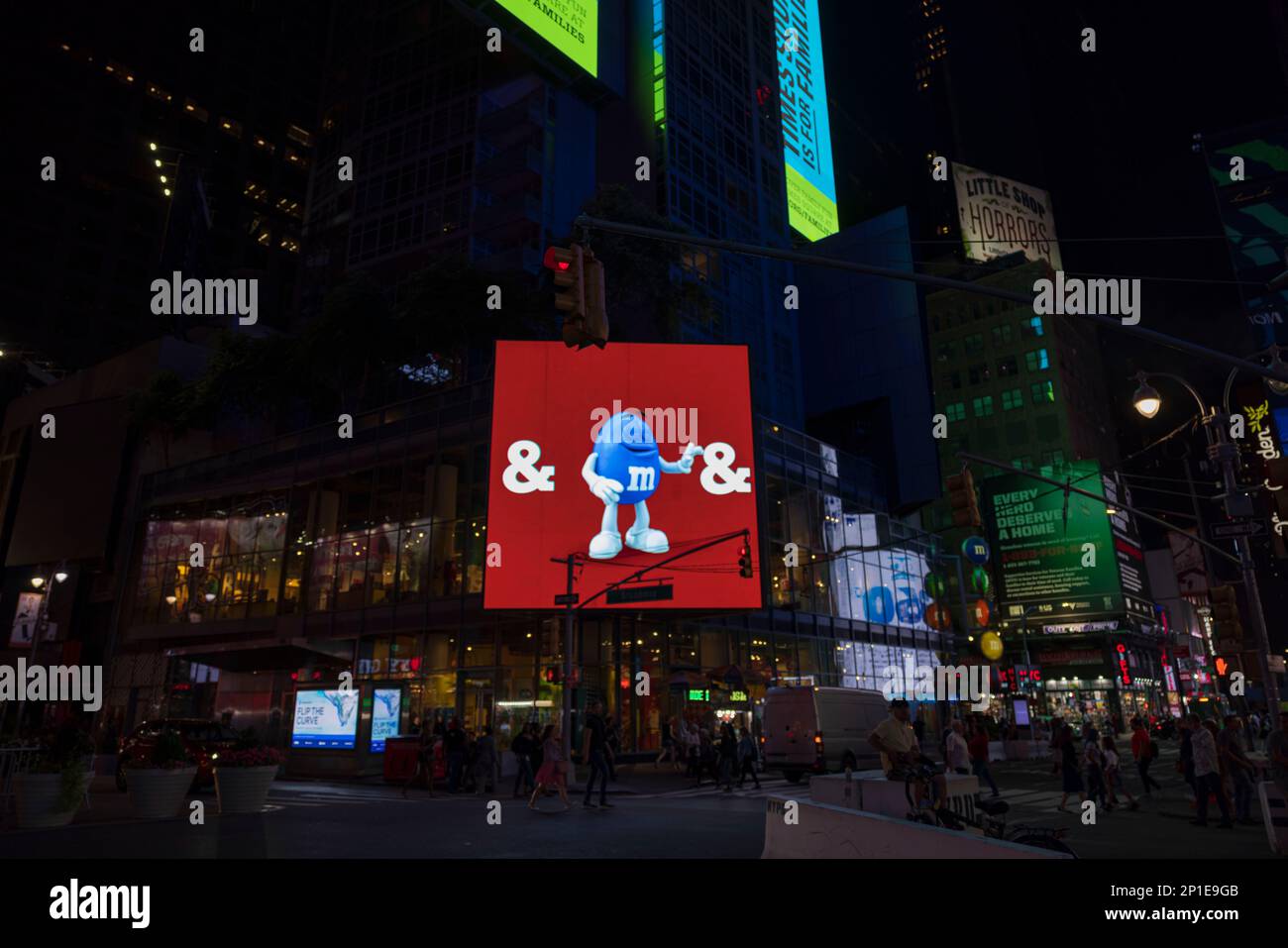 Night Broadway view with led panel lights with image  mm's candy. New York. USA. Stock Photo
