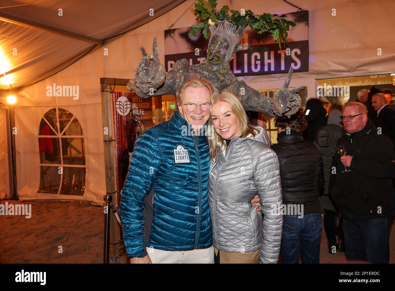 Heringsdorf, Germany. 03rd Mar, 2023. Wolfgang Lippert and Gesine Lippert arrive at the pre-reception of the 'Baltic Lights' sled dog race at the Alex beach bar. Credit: Gerald Matzka/dpa/Alamy Live News Stock Photo