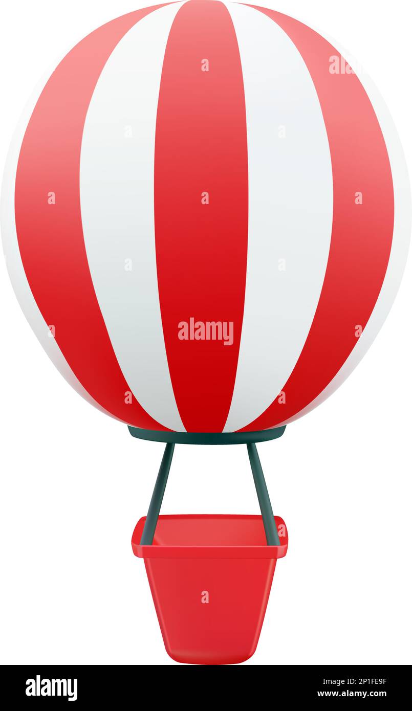 3d Hot air balloon vector illustration. Red and white hot air balloon ...